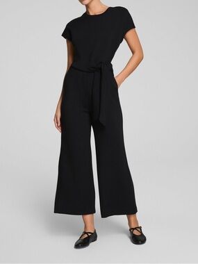 Spanx AirEssentials Jumpsuit Medium Black Tie Waist Open Back Wide Leg